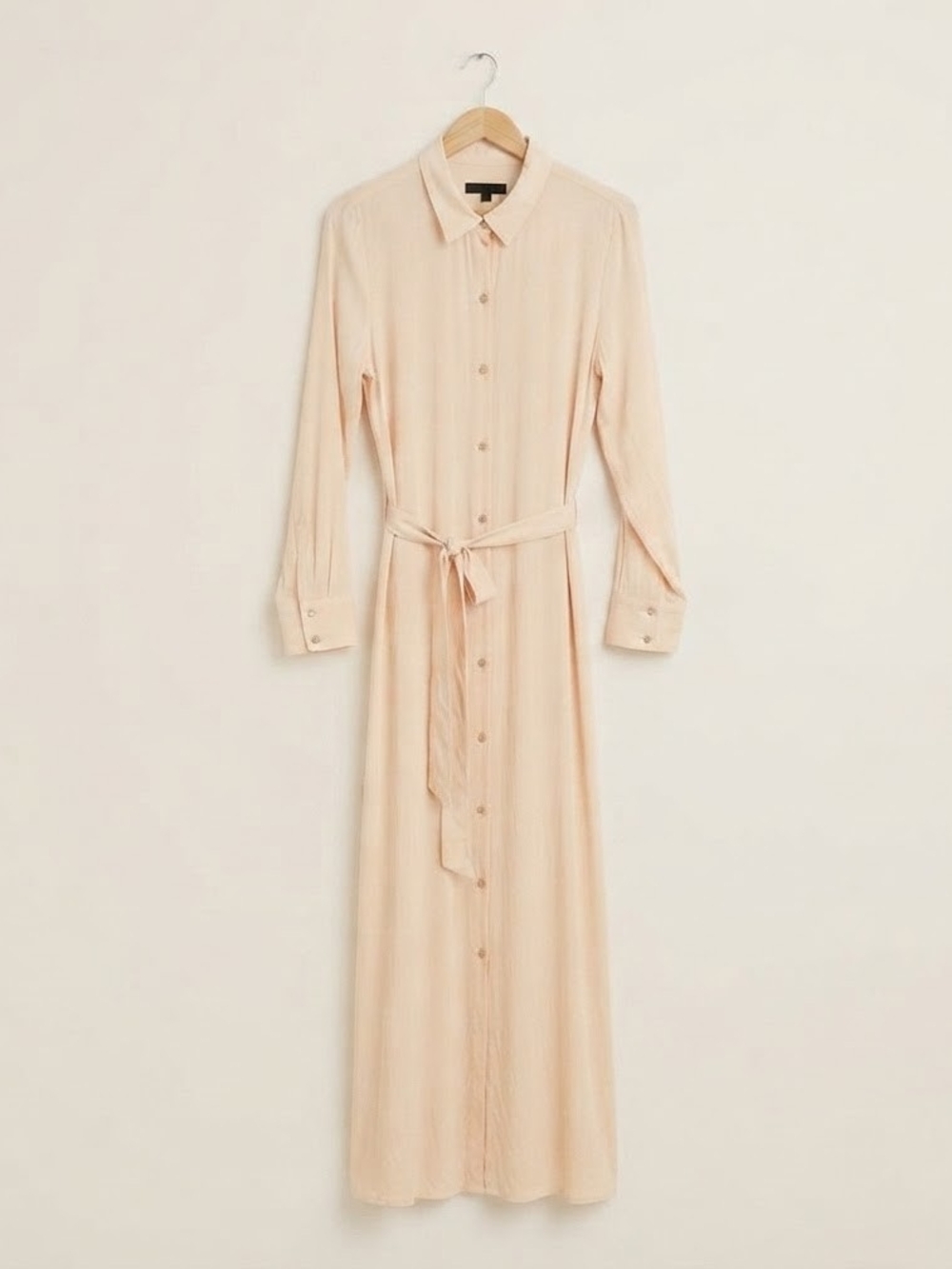 Banana Republic Long-Sleeve Button-Front Maxi Dress in Light Beige